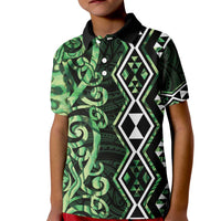 Green Aotearoa Kid Polo Shirt Taniko Motifs With Paua Shell Kowhaiwhai LT14 Kid Green - Polynesian Pride