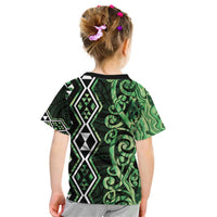 Green Aotearoa Kid T Shirt Taniko Motifs With Paua Shell Kowhaiwhai LT14 - Polynesian Pride
