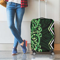 Green Aotearoa Luggage Cover Taniko Motifs With Paua Shell Kowhaiwhai