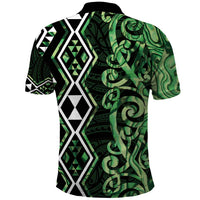 Green Aotearoa Polo Shirt Taniko Motifs With Paua Shell Kowhaiwhai