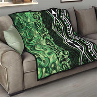 Green Aotearoa Quilt Taniko Motifs With Paua Shell Kowhaiwhai LT14 - Polynesian Pride
