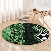 Green Aotearoa Round Carpet Taniko Motifs With Paua Shell Kowhaiwhai LT14 - Polynesian Pride