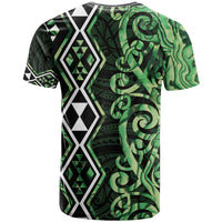 Green Aotearoa T Shirt Taniko Motifs With Paua Shell Kowhaiwhai LT14 - Polynesian Pride