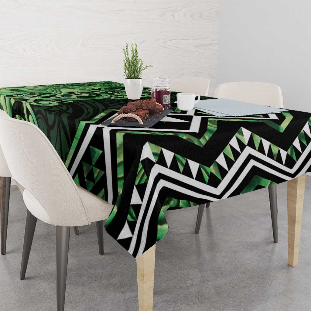 Green Aotearoa Tablecloth Taniko Motifs With Paua Shell Kowhaiwhai