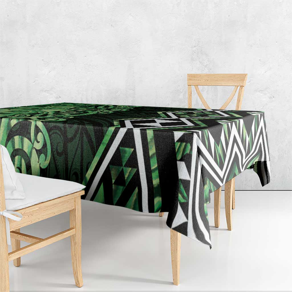 Green Aotearoa Tablecloth Taniko Motifs With Paua Shell Kowhaiwhai