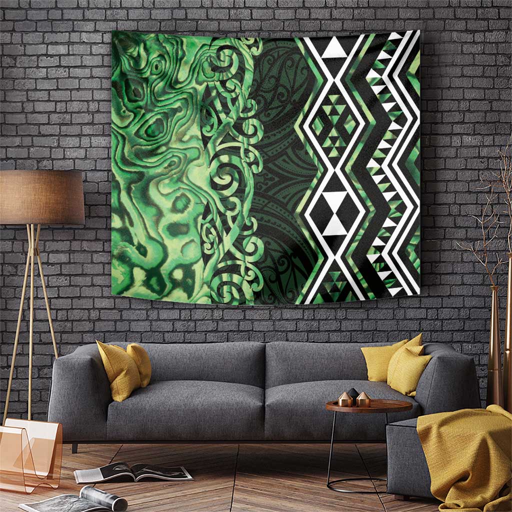 Green Aotearoa Tapestry Taniko Motifs With Paua Shell Kowhaiwhai LT14 Green - Polynesian Pride