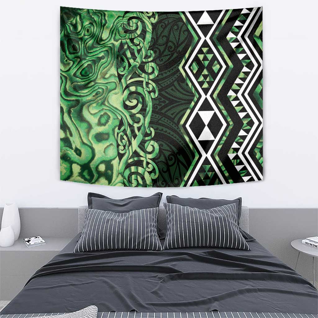 Green Aotearoa Tapestry Taniko Motifs With Paua Shell Kowhaiwhai LT14 - Polynesian Pride