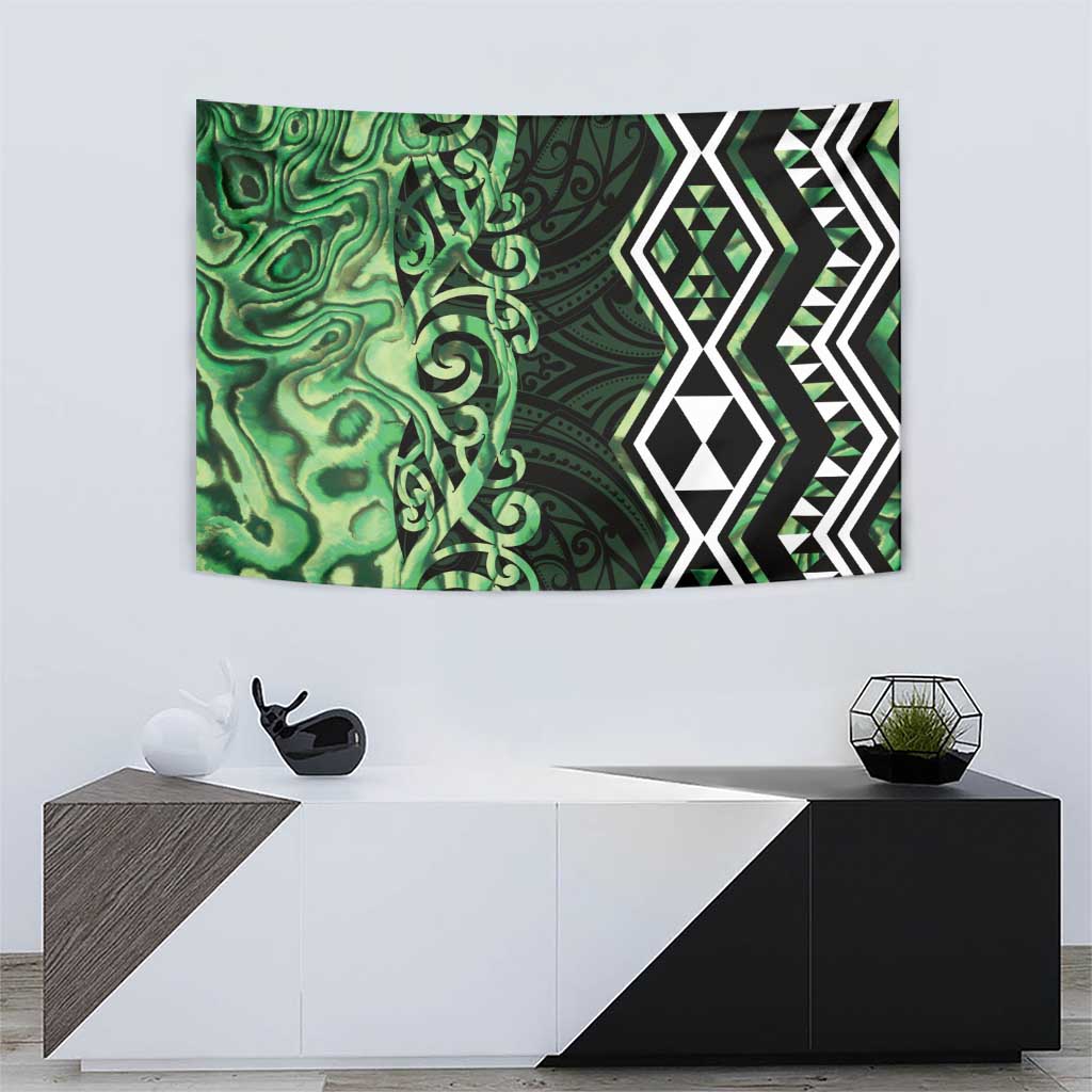 Green Aotearoa Tapestry Taniko Motifs With Paua Shell Kowhaiwhai LT14 - Polynesian Pride