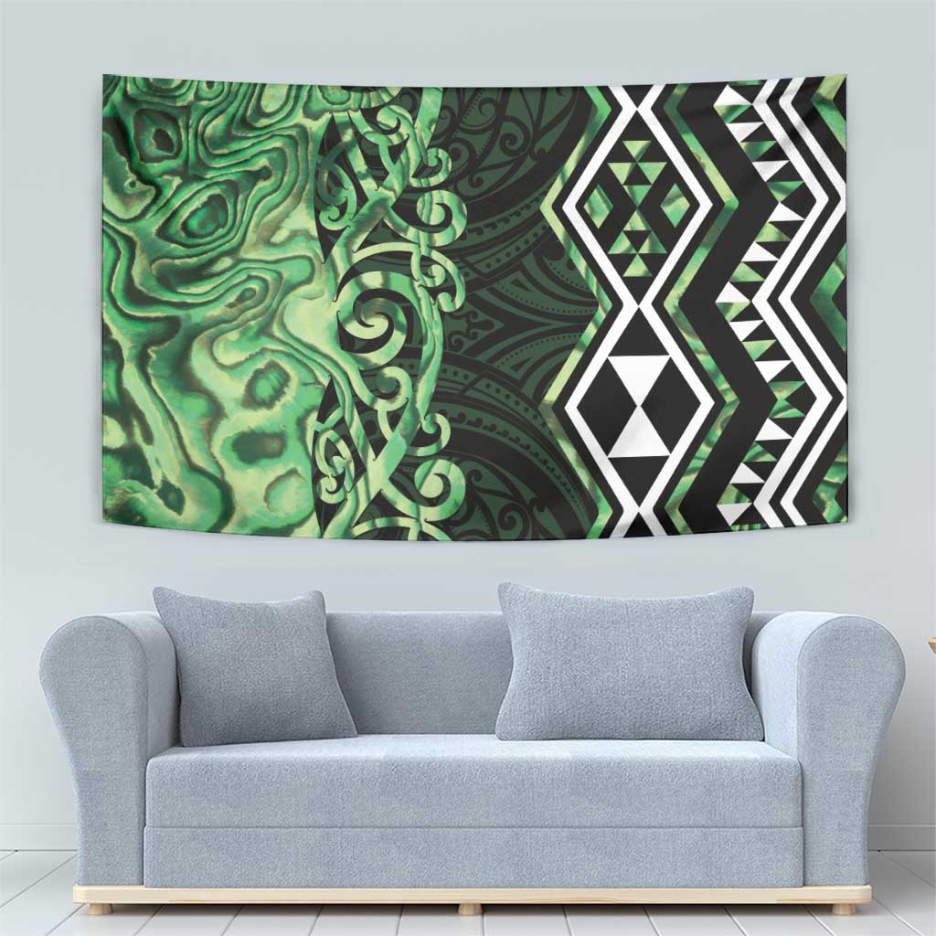 Green Aotearoa Tapestry Taniko Motifs With Paua Shell Kowhaiwhai LT14 - Polynesian Pride