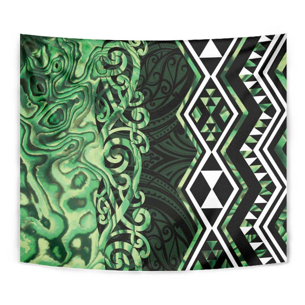 Green Aotearoa Tapestry Taniko Motifs With Paua Shell Kowhaiwhai LT14 - Polynesian Pride