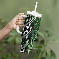 Green Aotearoa Tumbler With Handle Taniko Motifs With Paua Shell Kowhaiwhai