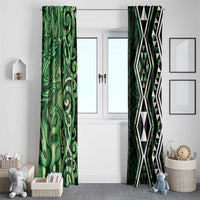 Green Aotearoa Window Curtain Taniko Motifs With Paua Shell Kowhaiwhai