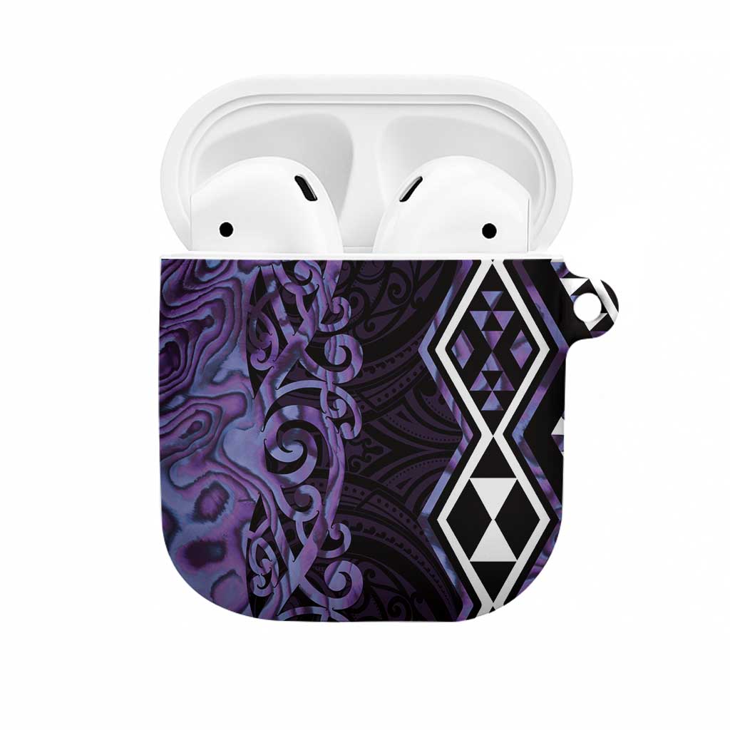 Purple Aotearoa AirPods Case Taniko Motifs With Paua Shell Kowhaiwhai - Polynesian Pride