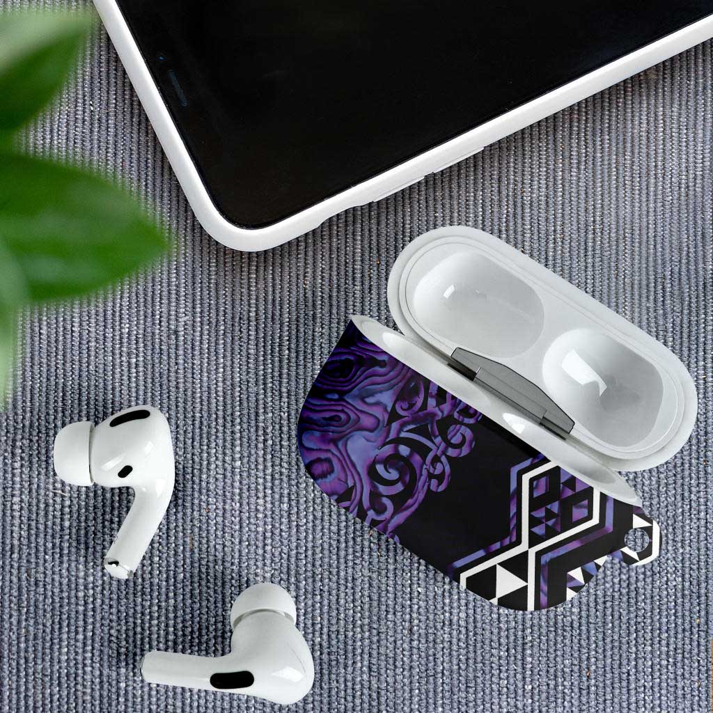 Purple Aotearoa AirPods Case Taniko Motifs With Paua Shell Kowhaiwhai - Polynesian Pride