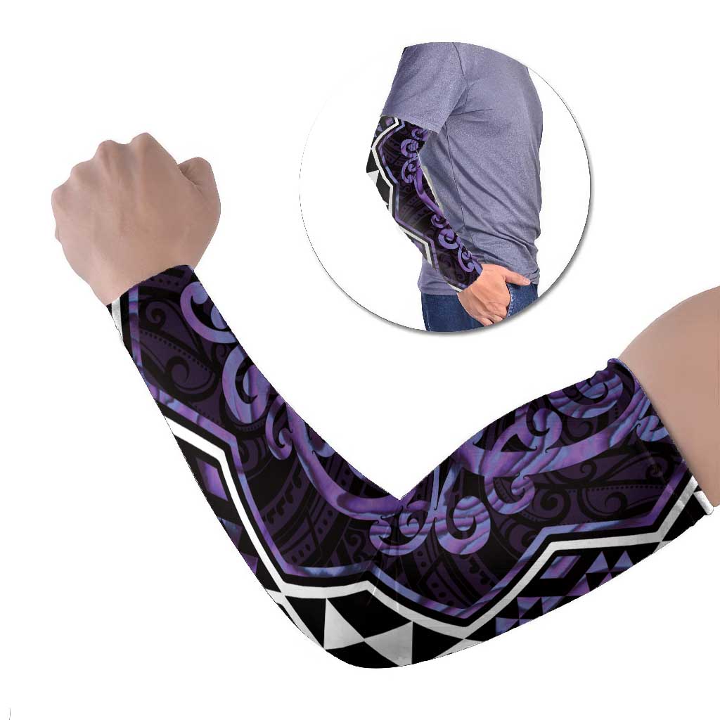 Purple Aotearoa Arm Sleeves Taniko Motifs With Paua Shell Kowhaiwhai - Polynesian Pride