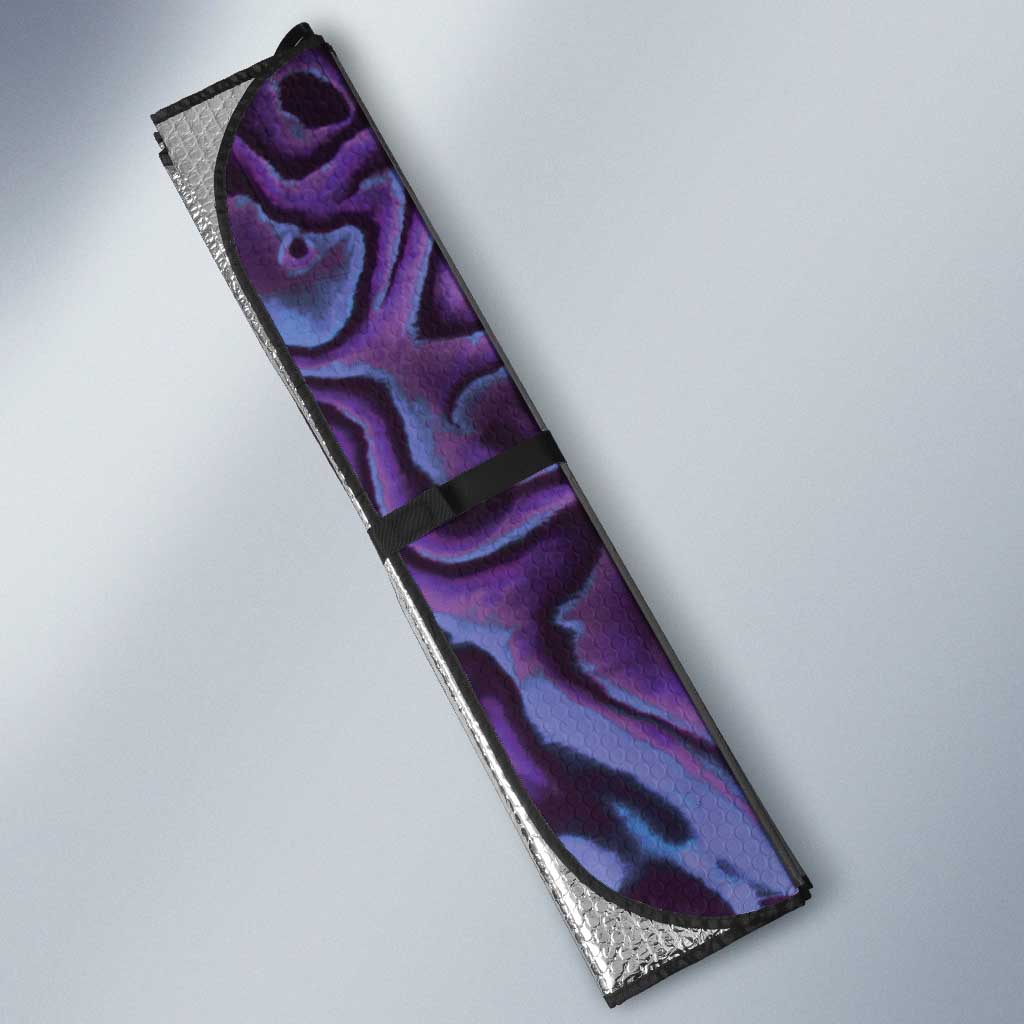 Purple Aotearoa Auto Sun Shade Taniko Motifs With Paua Shell Kowhaiwhai - Polynesian Pride