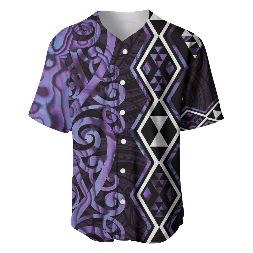 Purple Aotearoa Baseball Jersey Taniko Motifs With Paua Shell Kowhaiwhai LT14 Purple - Polynesian Pride