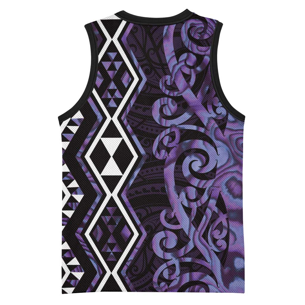 Purple Aotearoa Basketball Jersey Taniko Motifs With Paua Shell Kowhaiwhai - Polynesian Pride