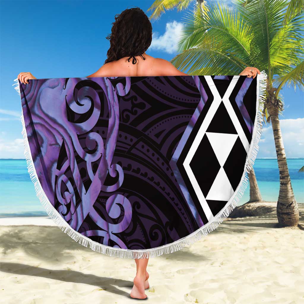 Purple Aotearoa Beach Blanket Taniko Motifs With Paua Shell Kowhaiwhai