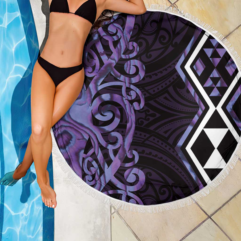 Purple Aotearoa Beach Blanket Taniko Motifs With Paua Shell Kowhaiwhai