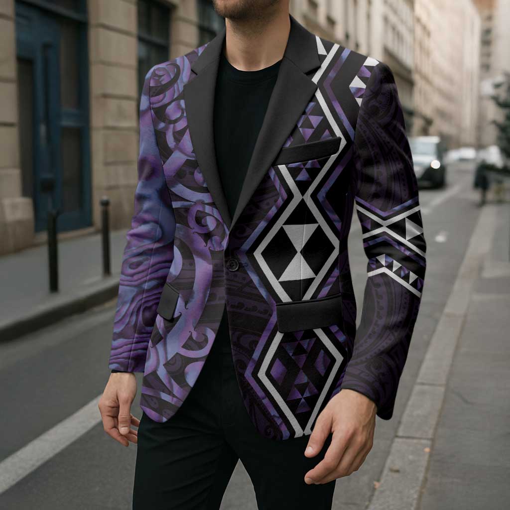 Purple Aotearoa Blazer Taniko Motifs With Paua Shell Kowhaiwhai - Polynesian Pride