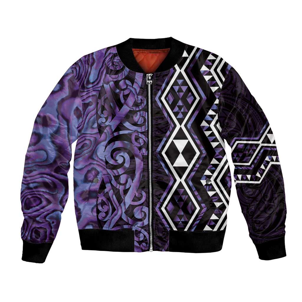 Purple Aotearoa Bomber Jacket Taniko Motifs With Paua Shell Kowhaiwhai