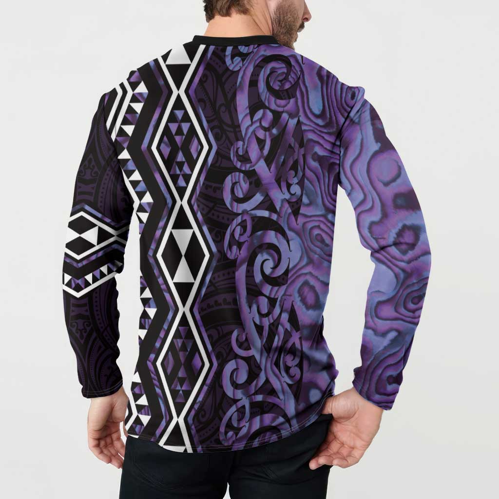 Purple Aotearoa Button Sweatshirt Taniko Motifs With Paua Shell Kowhaiwhai LT14 - Polynesian Pride