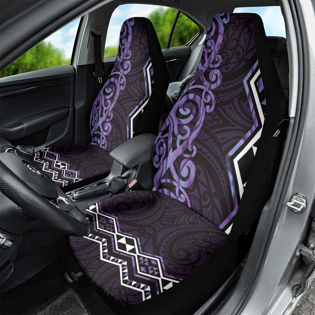 Purple Aotearoa Car Seat Cover Taniko Motifs With Paua Shell Kowhaiwhai