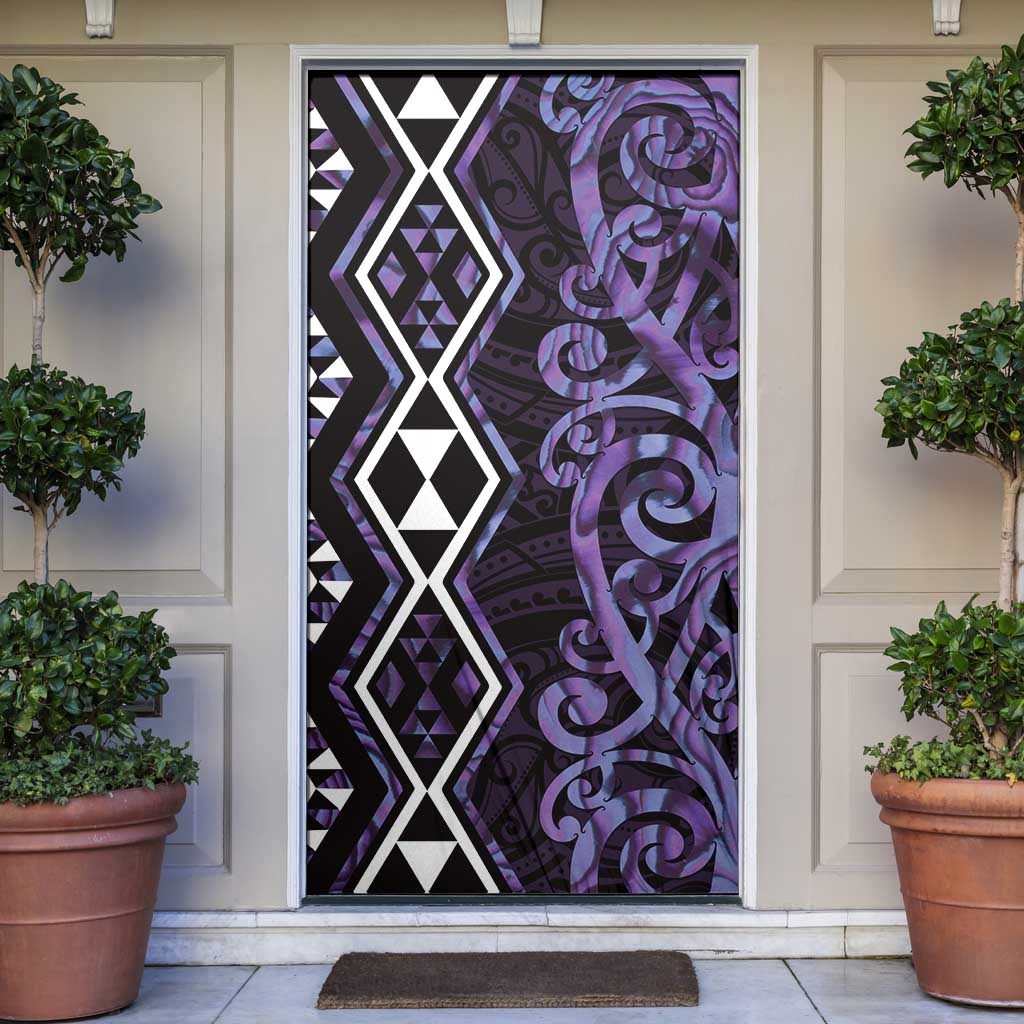 Purple Aotearoa Door Cover Taniko Motifs With Paua Shell Kowhaiwhai - Polynesian Pride