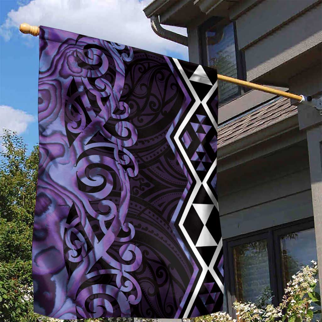 Purple Aotearoa Garden Flag Taniko Motifs With Paua Shell Kowhaiwhai