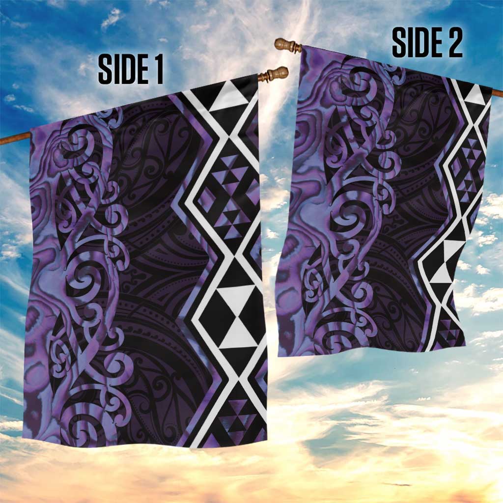 Purple Aotearoa Garden Flag Taniko Motifs With Paua Shell Kowhaiwhai