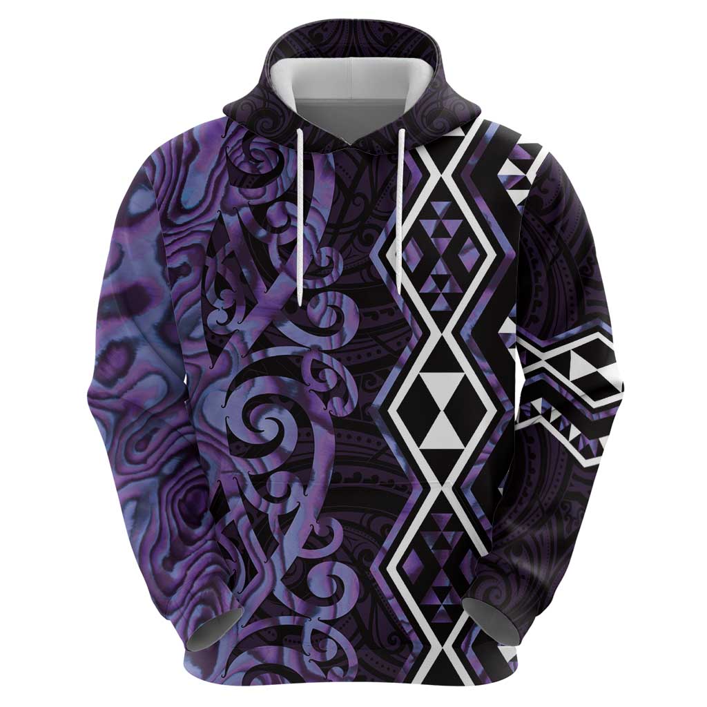 Purple Aotearoa Hoodie Taniko Motifs With Paua Shell Kowhaiwhai