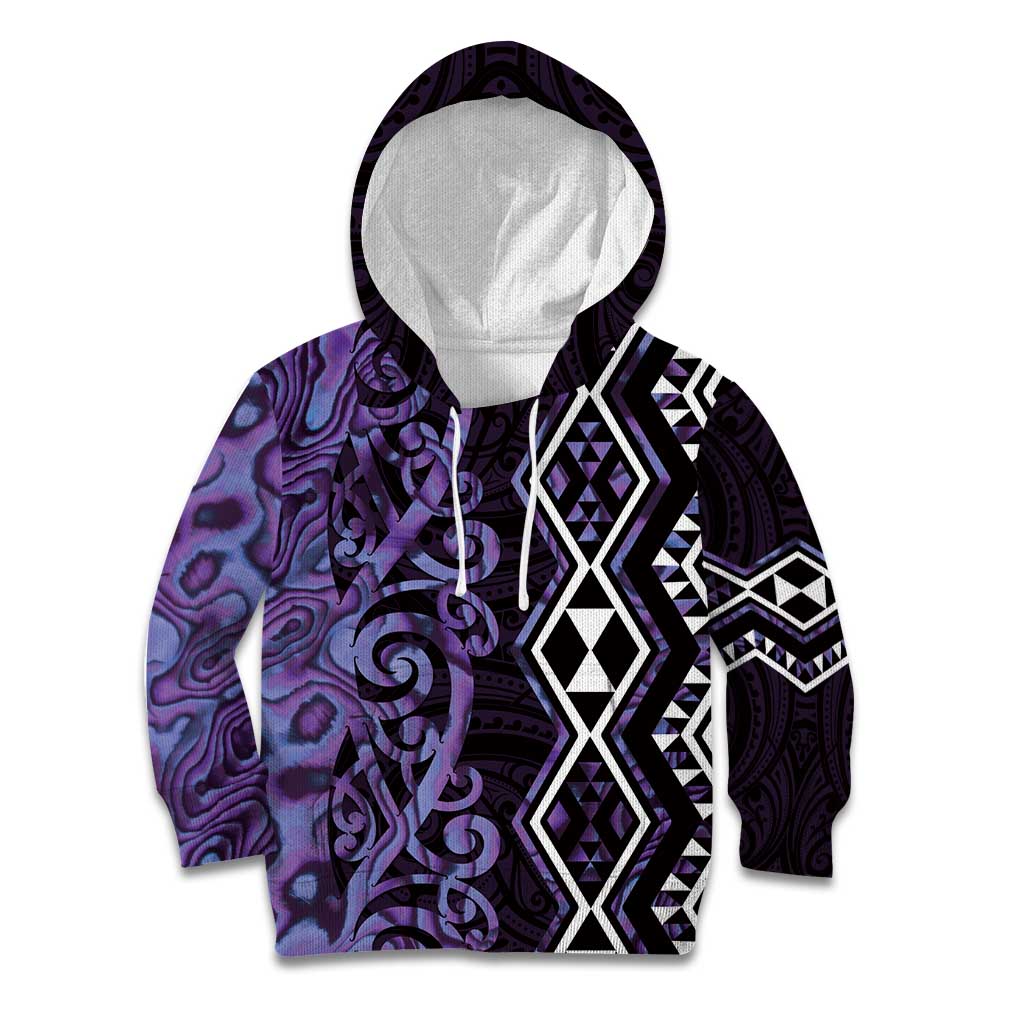 Purple Aotearoa Kid Hoodie Taniko Motifs With Paua Shell Kowhaiwhai LT14 Hoodie Purple - Polynesian Pride