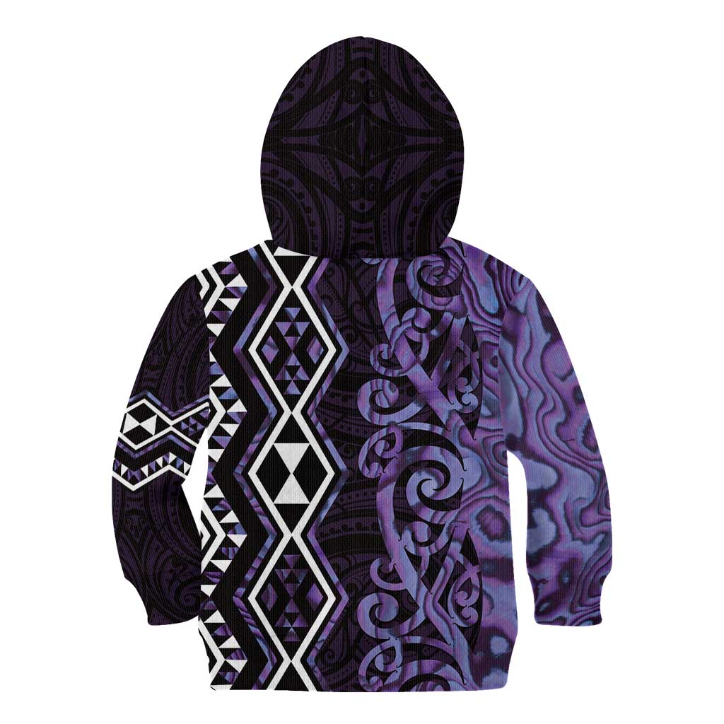 Purple Aotearoa Kid Hoodie Taniko Motifs With Paua Shell Kowhaiwhai LT14 - Polynesian Pride