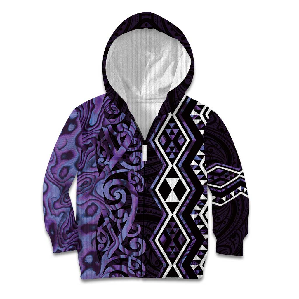 Purple Aotearoa Kid Hoodie Taniko Motifs With Paua Shell Kowhaiwhai LT14 Zip Hoodie Purple - Polynesian Pride