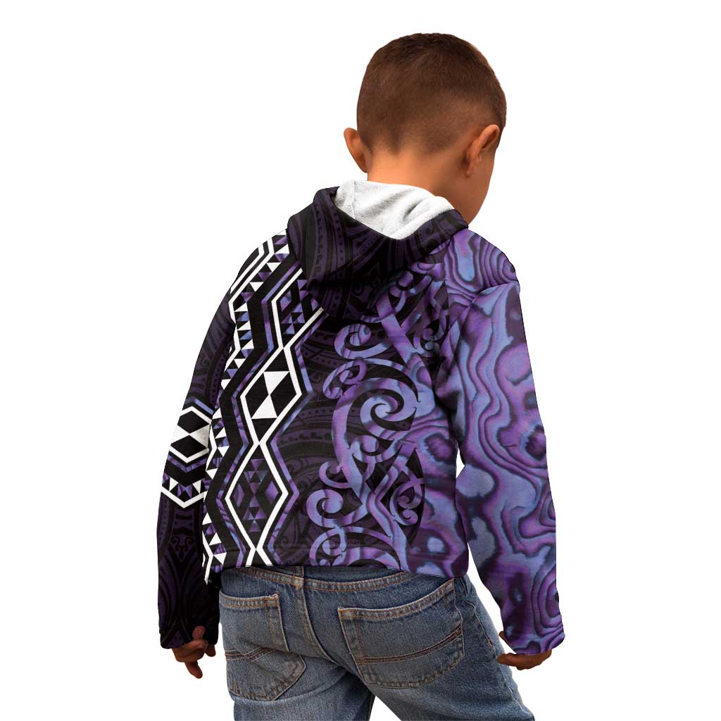 Purple Aotearoa Kid Hoodie Taniko Motifs With Paua Shell Kowhaiwhai LT14 - Polynesian Pride