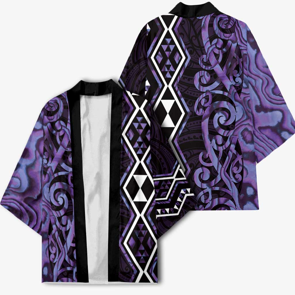 Purple Aotearoa Kimono Taniko Motifs With Paua Shell Kowhaiwhai - Polynesian Pride