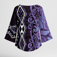 Purple Aotearoa Kimono Sleeve Blouse Taniko Motifs With Paua Shell Kowhaiwhai - Polynesian Pride