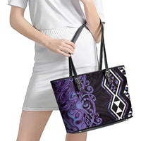 Purple Aotearoa Leather Tote Bag Taniko Motifs With Paua Shell Kowhaiwhai