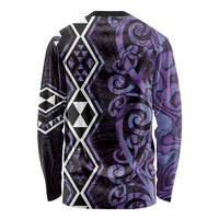Purple Aotearoa Long Sleeve Shirt Taniko Motifs With Paua Shell Kowhaiwhai