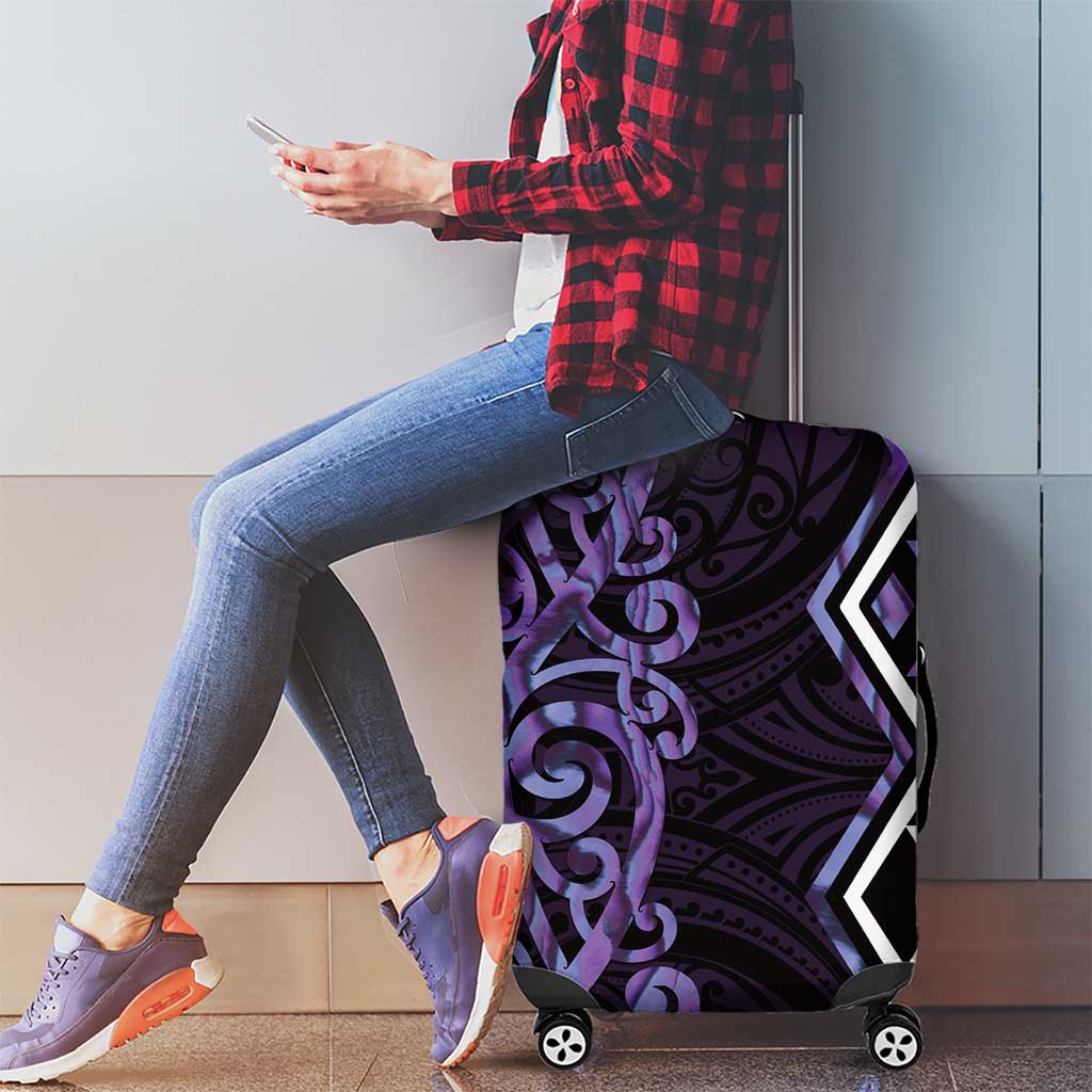 Purple Aotearoa Luggage Cover Taniko Motifs With Paua Shell Kowhaiwhai