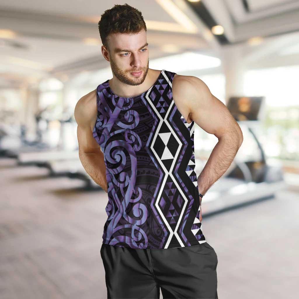 Purple Aotearoa Men Tank Top Taniko Motifs With Paua Shell Kowhaiwhai