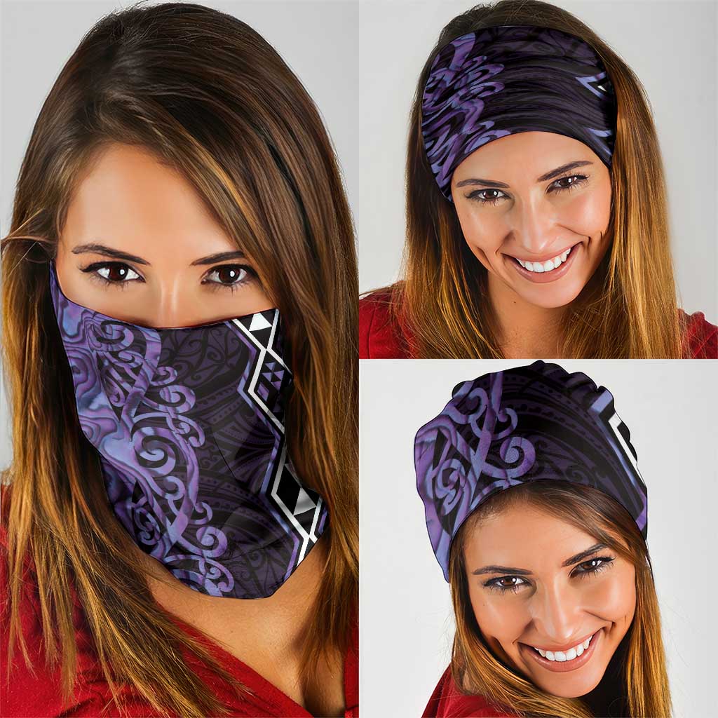 Purple Aotearoa Neck Gaiter Taniko Motifs With Paua Shell Kowhaiwhai - Polynesian Pride