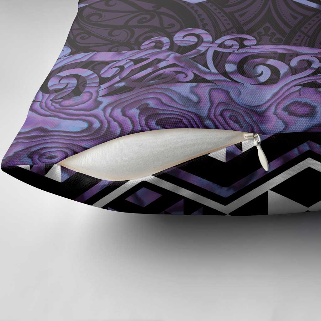 Purple Aotearoa Pillow Cover Taniko Motifs With Paua Shell Kowhaiwhai - Polynesian Pride