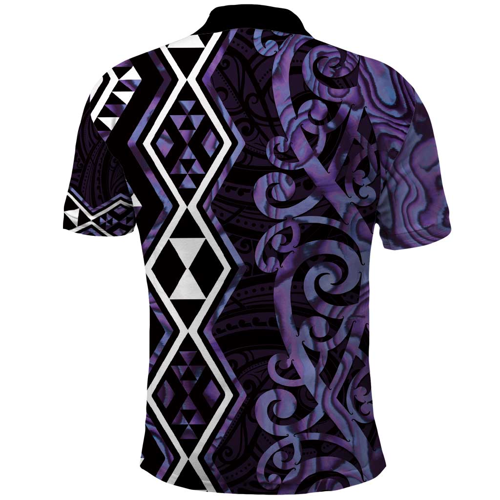 Purple Aotearoa Polo Shirt Taniko Motifs With Paua Shell Kowhaiwhai