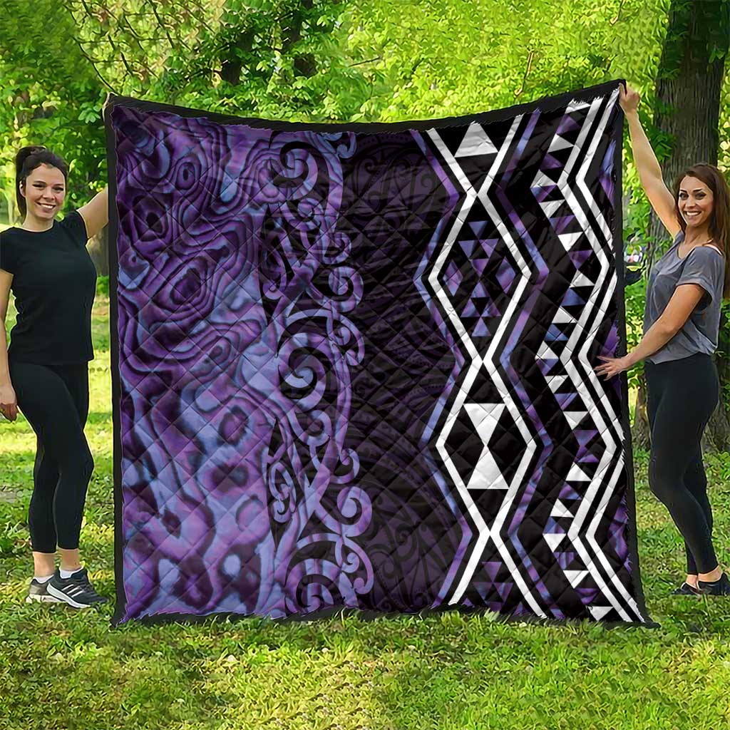 Purple Aotearoa Quilt Taniko Motifs With Paua Shell Kowhaiwhai LT14 - Polynesian Pride