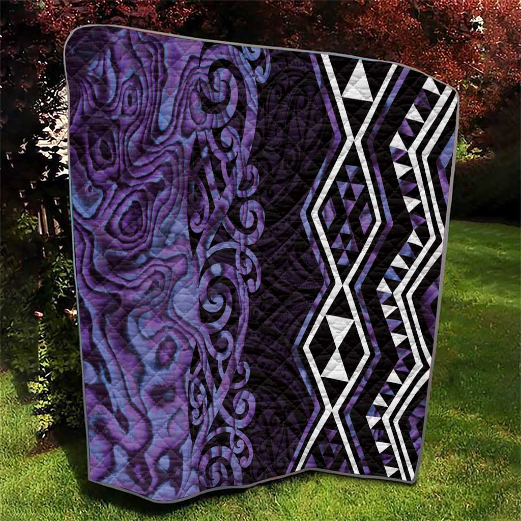 Purple Aotearoa Quilt Taniko Motifs With Paua Shell Kowhaiwhai LT14 - Polynesian Pride