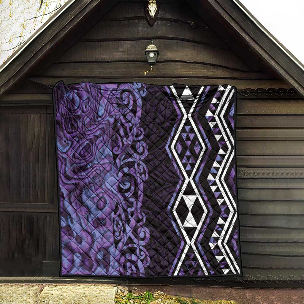 Purple Aotearoa Quilt Taniko Motifs With Paua Shell Kowhaiwhai LT14 - Polynesian Pride
