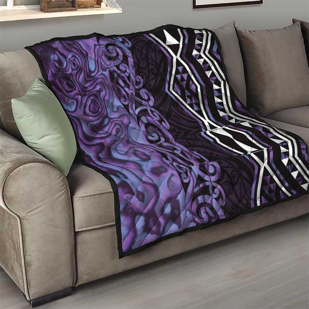 Purple Aotearoa Quilt Taniko Motifs With Paua Shell Kowhaiwhai LT14 - Polynesian Pride