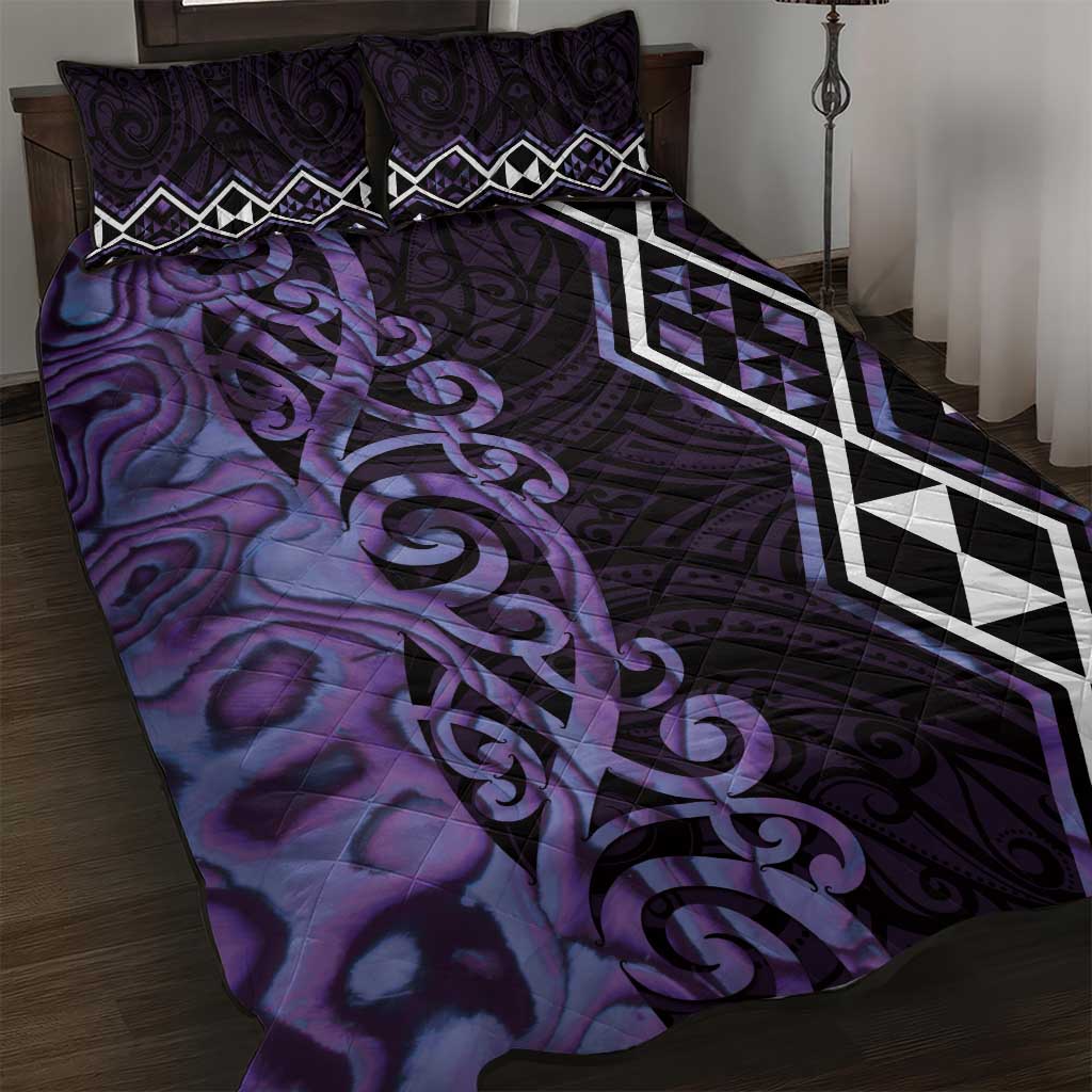 Purple Aotearoa Quilt Bed Set Taniko Motifs With Paua Shell Kowhaiwhai